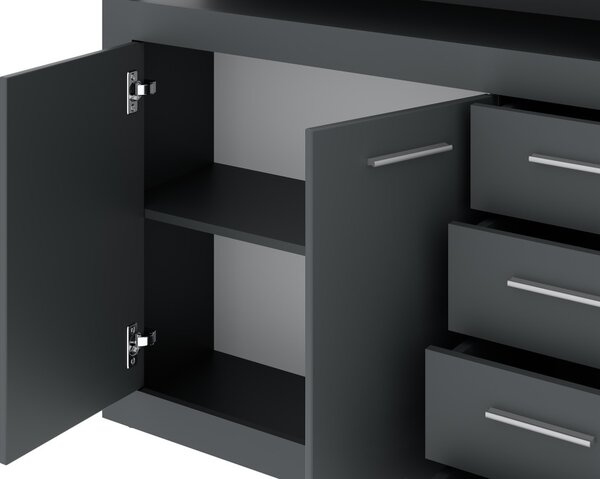 Komód 4 ajtóval és 4 fiókkal, antracit színben XXL LUNA