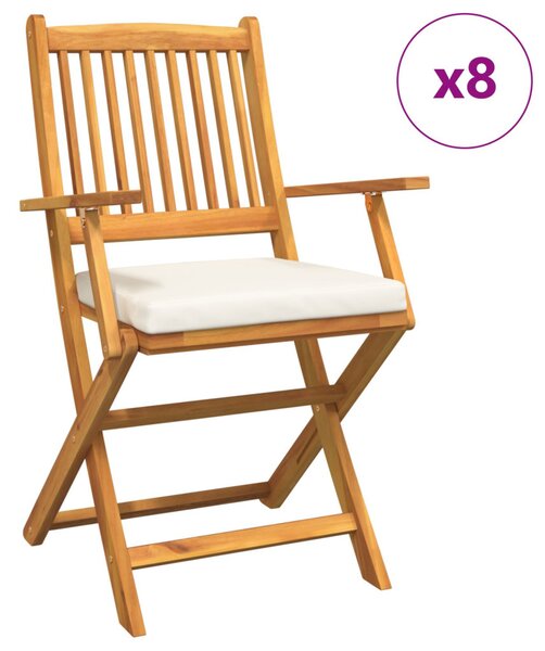 Összecsukható szék 8 pcs Fehér 49 x 57.5 x 92cm Tömör akácfa