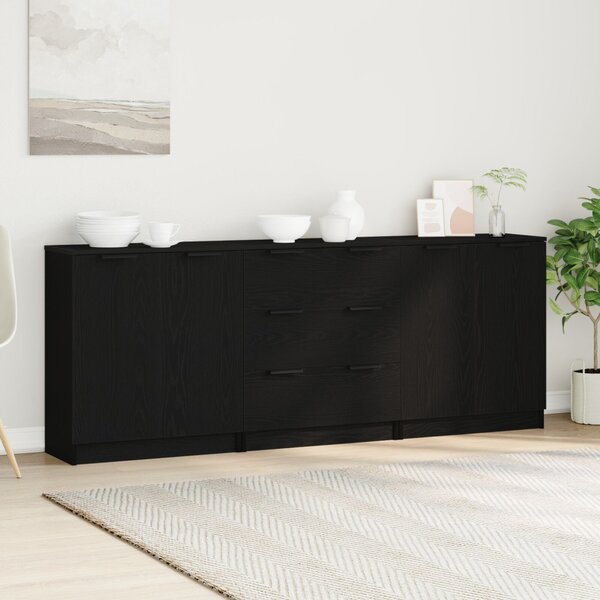 Széf fiókkal 3 pcs Fekete tölgy 180 x 30 x 70 cm Faanyag