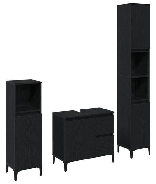 Fürdőszoba bútor szett 3 pcs Fekete tölgy Mérnöki fa és fém