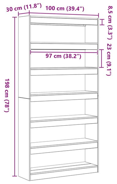 Könyvespolc Sonoma tölgy Mérnöki fa 100 x 30 x 198 cm Polcozás
