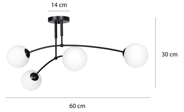 EMIBIG LIGHTING Pregos 4 fekete mennyezeti világítás, izzós, dimmelhető, Fekete, Folyosó, fém, Modern