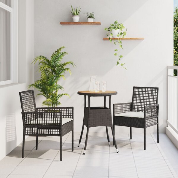 Kert étkező szett 3 pcs Fekete polirattan