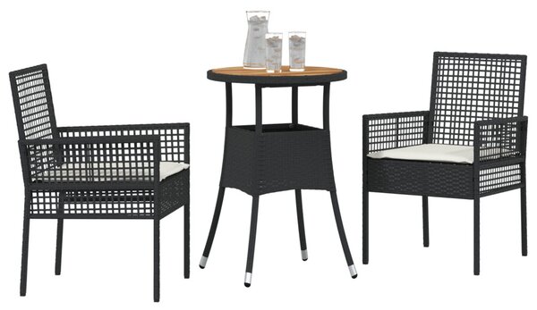 Kert étkező szett 3 pcs Fekete polirattan