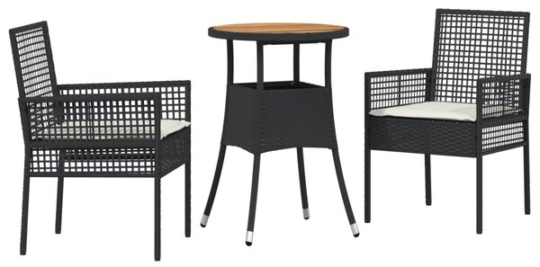 Kert étkező szett 3 pcs Fekete polirattan