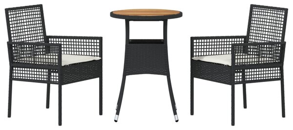 Kert étkező szett 3 pcs Fekete polirattan