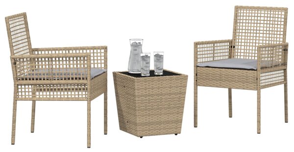 3 darabos Kerti Bistro Szett párnákkal Bézs Poly Rattan