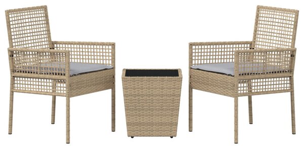 3 darabos Kerti Bistro Szett párnákkal Bézs Poly Rattan