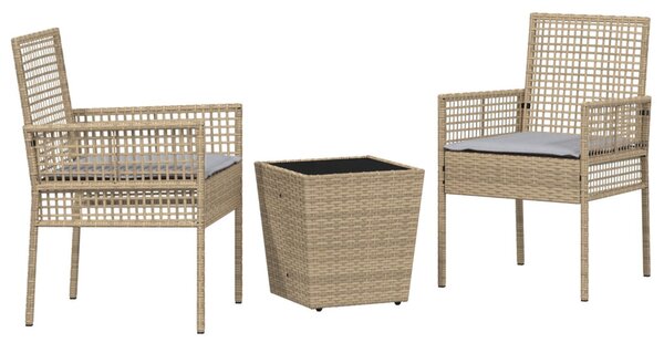 3 darabos Kerti Bistro Szett párnákkal Bézs Poly Rattan