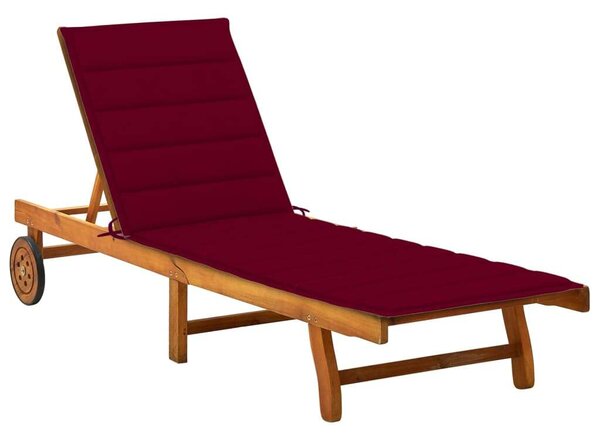 VidaXL Akácfa Napozóágy - 200cm - Bordó Párnával