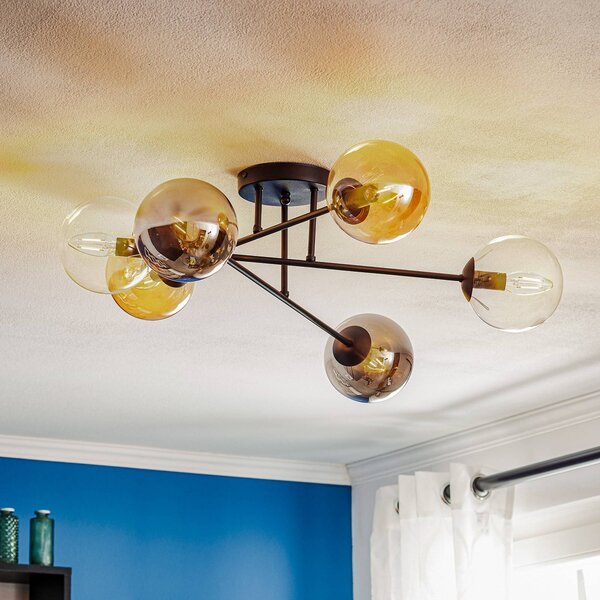 EMIBIG LIGHTING Mennyezeti világítás Glassy, fekete, grafit/borostyán/átlátszó, 6 izzós, dimmelhető, Fekete, Nappali / Étkező, Üveg, Modern