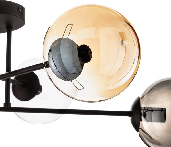EMIBIG LIGHTING Mennyezeti világítás Glassy, fekete, grafit/borostyán/átlátszó, 6 izzós, dimmelhető, Fekete, Nappali / Étkező, Üveg, Modern