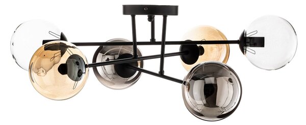 EMIBIG LIGHTING Mennyezeti világítás Glassy, fekete, grafit/borostyán/átlátszó, 6 izzós, dimmelhető, Fekete, Nappali / Étkező, Üveg, Modern
