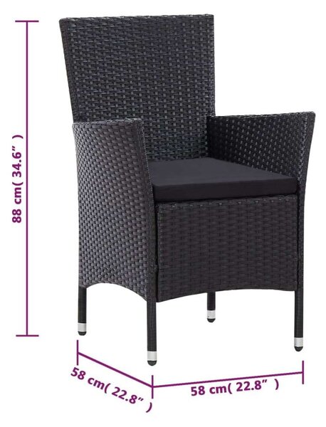 VidaXL Polyrattan Kültéri Étkezőgarnitúra - 9 részes - Fekete