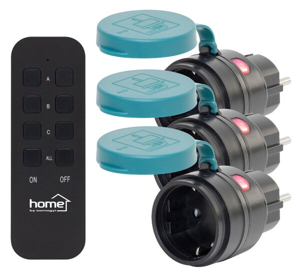 HOME THO2313 távirányítható kültéri hálózati aljzat szett, IP44, 2300 W, 3 aljzat +1 távirányító, 40m hatótáv