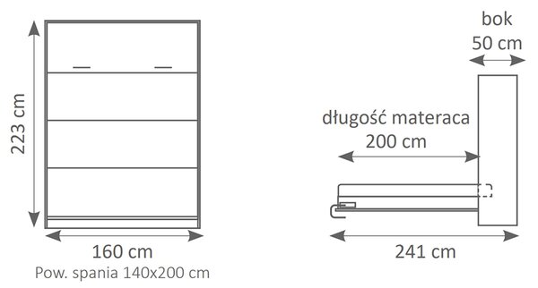 Genius függőleges összecsukható ágy 140x200, íróasztallal - matt fehér