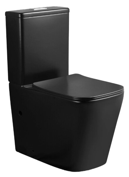 Elsa Black perem nélküli mély öblítésű szögletes monoblokkos WC alsó/hátsó kifolyású slim tetővel + tartály