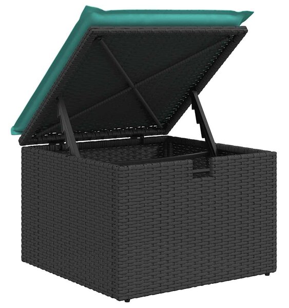 8 részes fekete polyrattan akácfa kerti ülőgarnitúra párnával