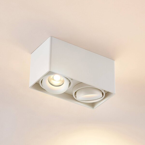Arcchio Kubika downlight, 19 cm, fehér, 2-lámpás, fém, dimmelhető, Fehér / opál, Folyosó, Alumínium, Modern