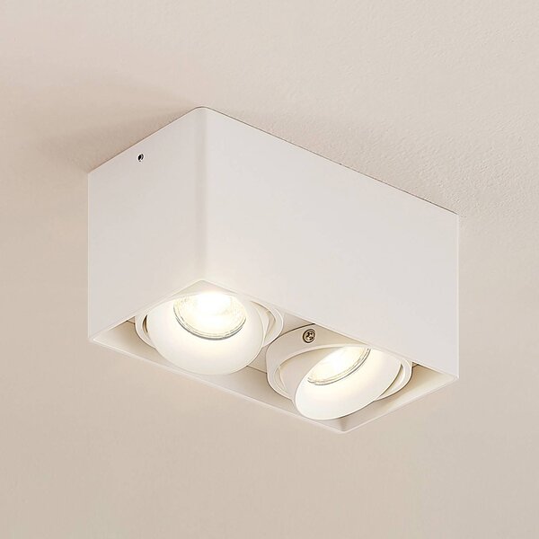 Arcchio Kubika downlight, 19 cm, fehér, 2-lámpás, fém, dimmelhető, Fehér / opál, Folyosó, Alumínium, Modern