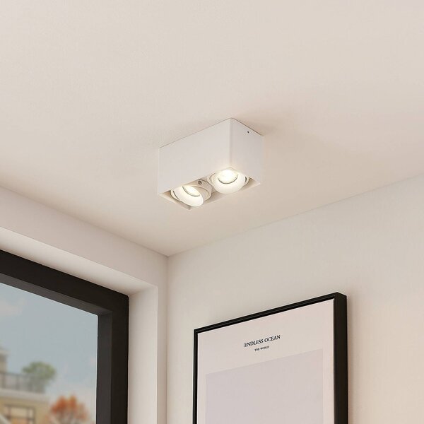 Arcchio Kubika downlight, 19 cm, fehér, 2-lámpás, fém, dimmelhető, Fehér / opál, Folyosó, Alumínium, Modern