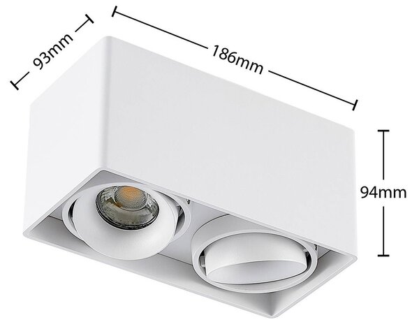 Arcchio Kubika downlight, 19 cm, fehér, 2-lámpás, fém, dimmelhető, Fehér / opál, Folyosó, Alumínium, Modern