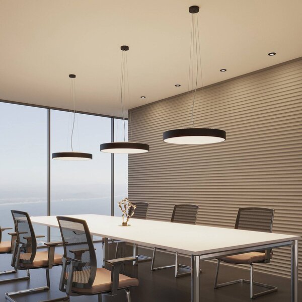Arcchio LED-es függőlámpa Vanida, fekete, Ø 60 cm, fel/le, dimmelhető, Fekete, Konyha, Alumínium, Modern