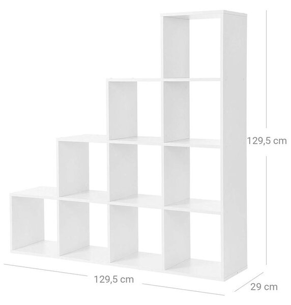 Könyvespolc, 10 kockás polc, 129,5 x 29 x 129,5 cm Fehér
