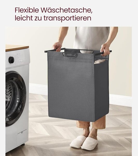 Szennyeskosár, szennyeskosár polccal, 65L, fekete-szürke