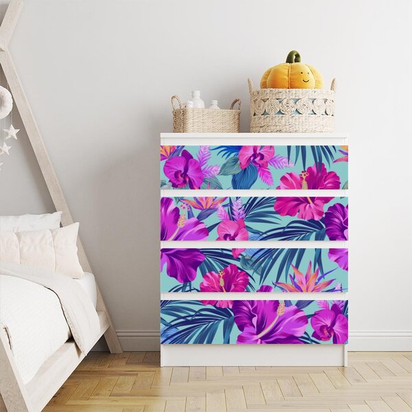 IKEA MALM bútormatrica - trópusi lila virágok