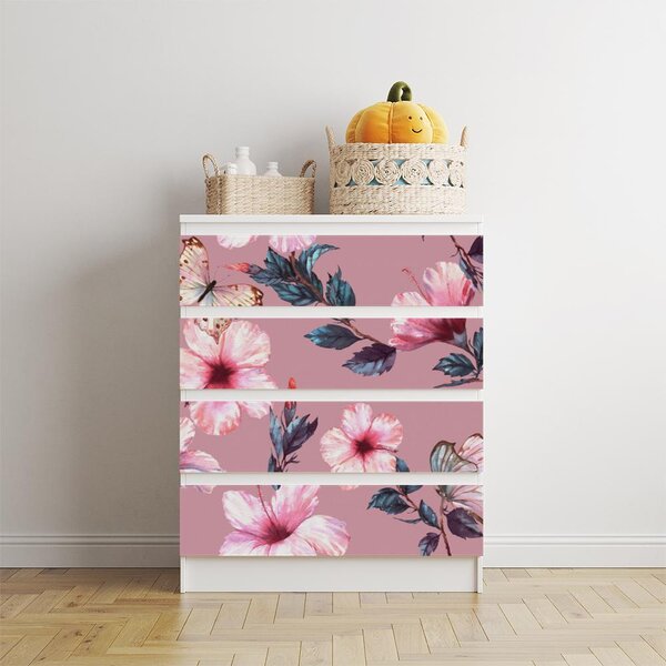 IKEA MALM bútormatrica - rózsaszín hibiszkusz és pillangók