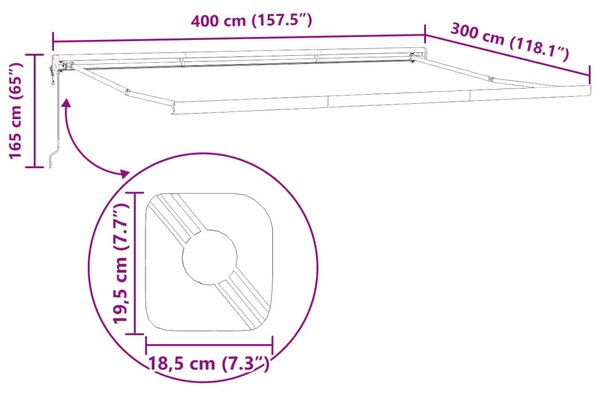 VidaXL Behúzható napellenző Bézs 400 × 300 cm Szövet és Fém