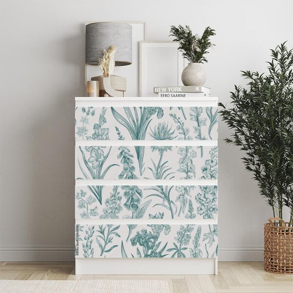 IKEA MALM bútormatrica - kék botanikai mintázat