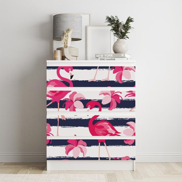 IKEA MALM bútormatrica - rózsaszín virágok és flamingók