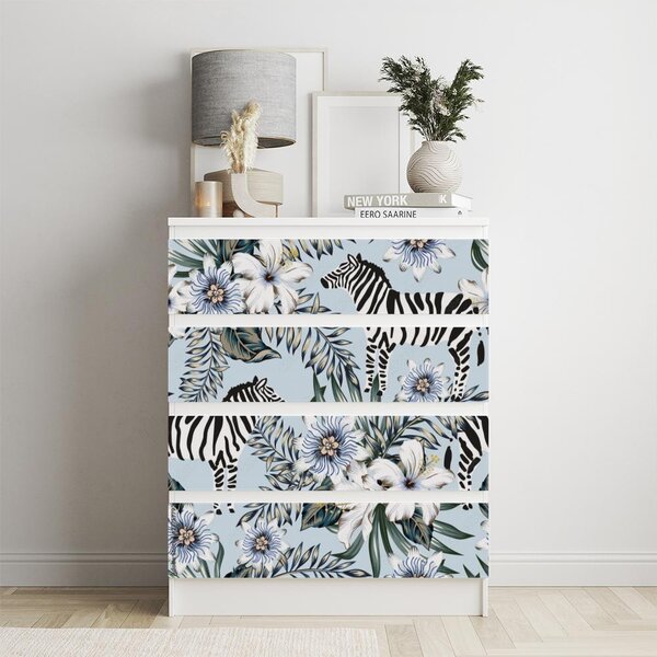 IKEA MALM bútormatrica - trópusi virágok és zebra
