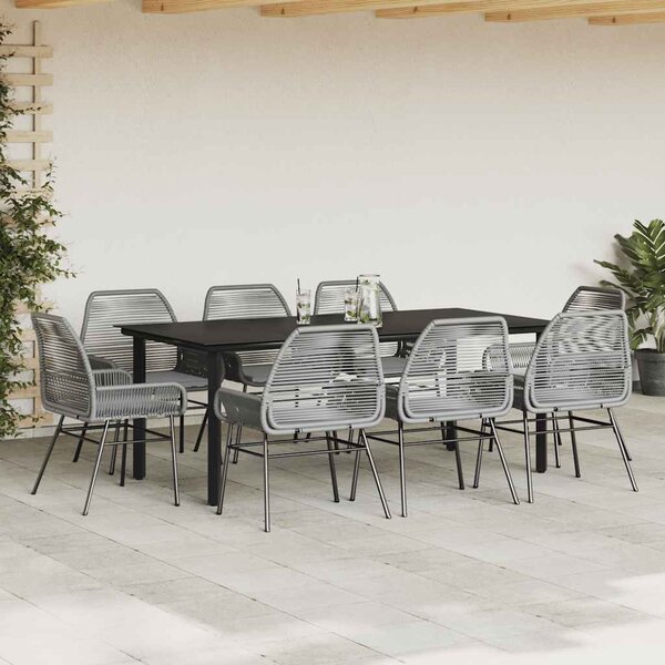 9 részes szürke polyrattan üveg kerti étkezőgarnitúra párnával