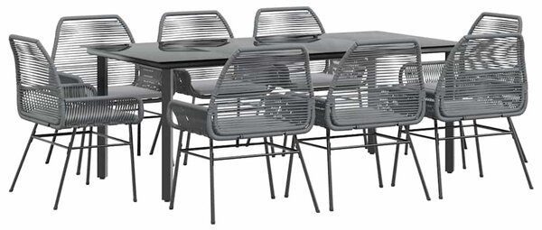 9 részes szürke polyrattan üveg kerti étkezőgarnitúra párnával