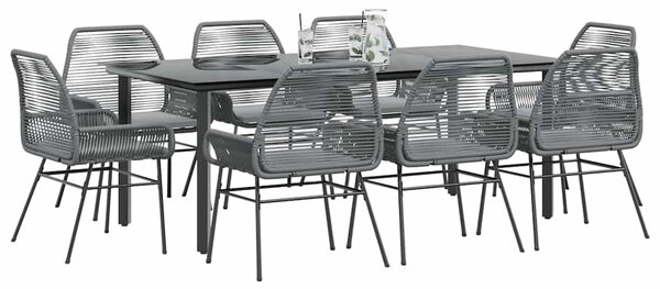 9 részes szürke polyrattan üveg kerti étkezőgarnitúra párnával