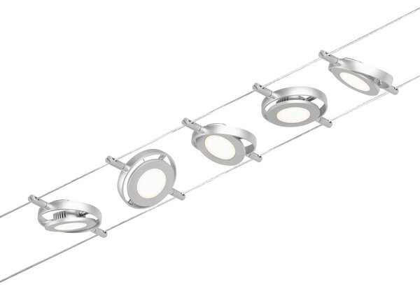 Paulmann Wire RoundMac LED kábelrendszer, 5 izzós, króm, Alu / szürke / cink, Folyosó, fém, Modern