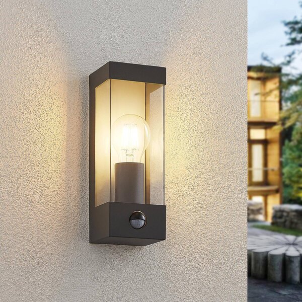 Lindby kültéri fali lámpa Tilian, érzékelő, magasság 25 cm, antracit, dimmelhető, Alu / szürke / cink, Rozsdamentes acél, Modern