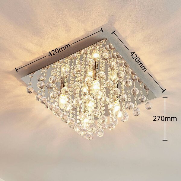Lindby mennyezeti lámpa Annica, szögletes, króm, fém, 42cm, dimmelhető, Tiszta / átlátszó, Nappali / Étkező, fém, Modern