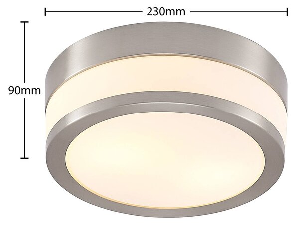 Lindby Flavi mennyezeti lámpa, Ø 23 cm, nikkel, üveg, IP44, E27, dimmelhető, Alu / szürke / cink, Fürdőszoba, fém, Modern
