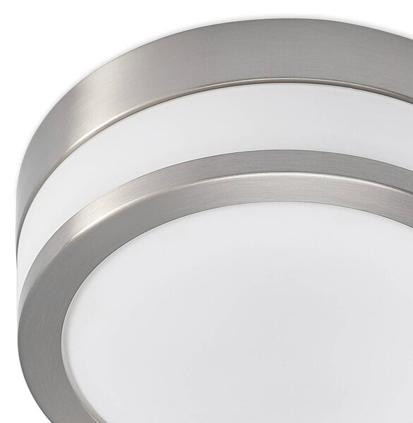 Lindby Flavi mennyezeti lámpa, Ø 23 cm, nikkel, üveg, IP44, E27, dimmelhető, Alu / szürke / cink, Fürdőszoba, fém, Modern
