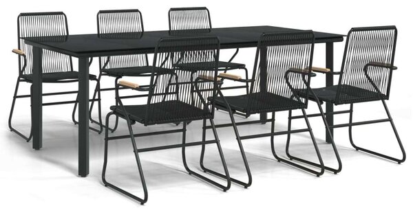 Kerti Étkezőgarnitúra - 7 Fős - Fekete PVC Rattan