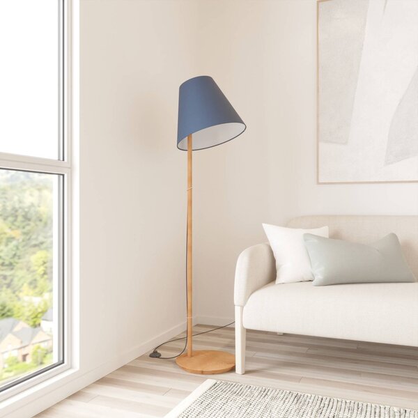 Lucande állólámpa Jinda, kék, fa, szövet, 160 cm, E27, Kék, Nappali / Étkező, Textil / szövet / selyem, Skandináv