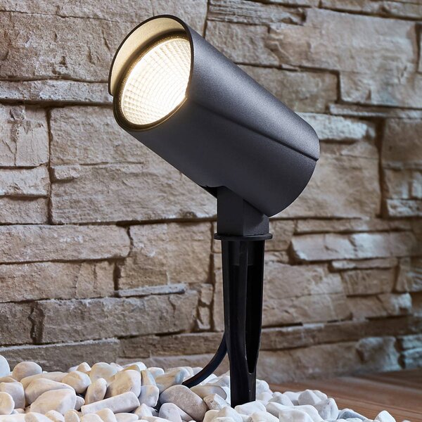 Lucande LED kültéri reflektor Anton, földi tüske, antracit, fém, Alu / szürke / cink, Alumínium, Modern