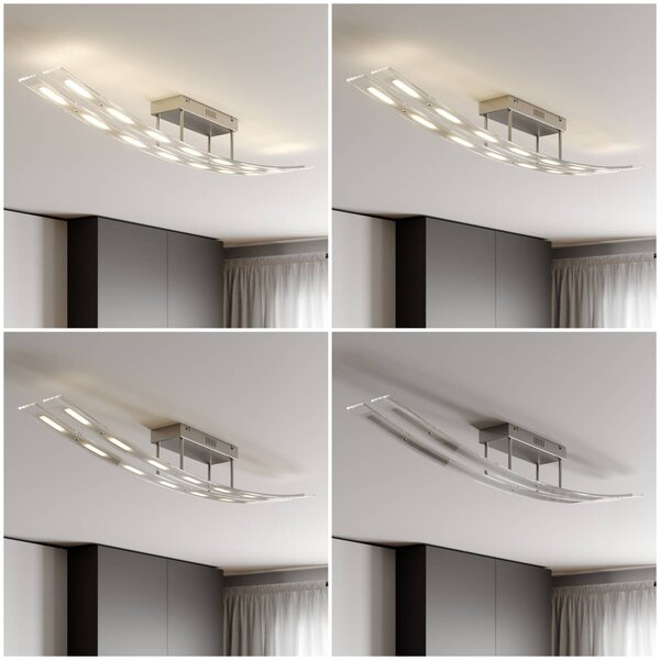Lindby LED mennyezeti világítás Jarda, üveg, 134 cm hosszú, dimmelhető, dimmelhető, Tiszta / átlátszó, Nappali / Étkező, Üveg, Modern
