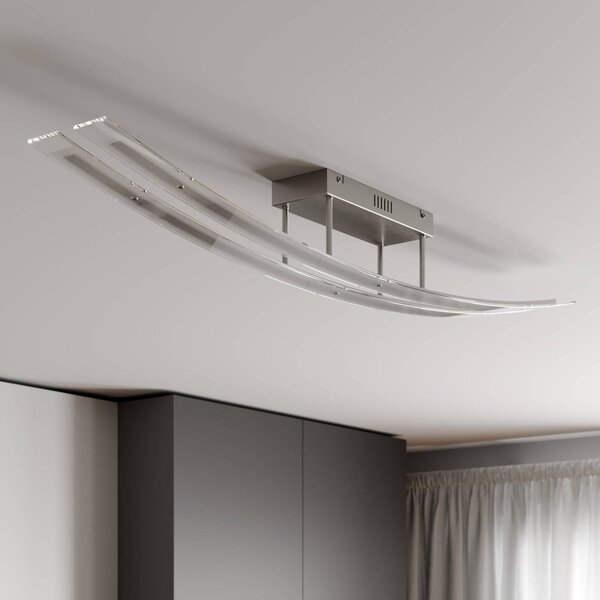 Lindby LED mennyezeti világítás Jarda, üveg, 134 cm hosszú, dimmelhető, dimmelhető, Tiszta / átlátszó, Nappali / Étkező, Üveg, Modern