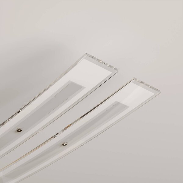 Lindby LED mennyezeti világítás Jarda, üveg, 134 cm hosszú, dimmelhető, dimmelhető, Tiszta / átlátszó, Nappali / Étkező, Üveg, Modern
