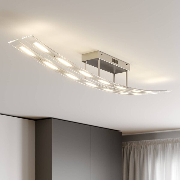 Lindby LED mennyezeti világítás Jarda, üveg, 134 cm hosszú, dimmelhető, dimmelhető, Tiszta / átlátszó, Nappali / Étkező, Üveg, Modern
